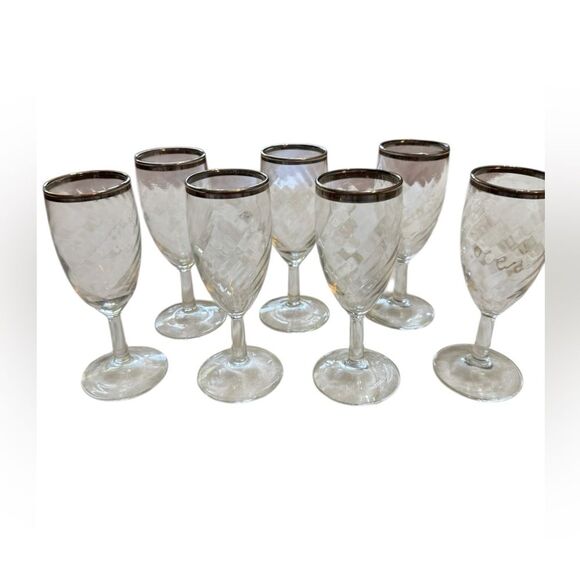 Vintage Silver-rimmed Champagne Flutes Mid-Century Modern Hollywood Regency 7 - Picture 5 of 13